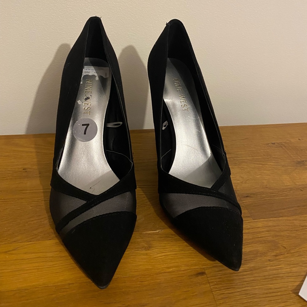 Nine West black velvet 4” heel.